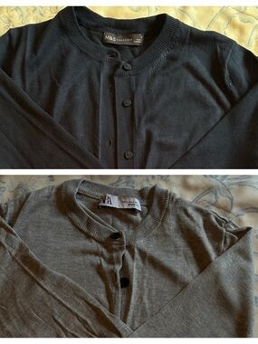 Zara, marks Spencer Crew Neck Cardigan in Black and Gray
